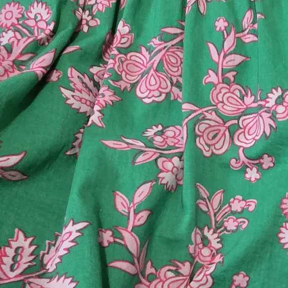 J. Crew Factory Smocked Midi Dress Floral Green/ Pink Puff Short Sleeves Size M - Picture 12 of 13